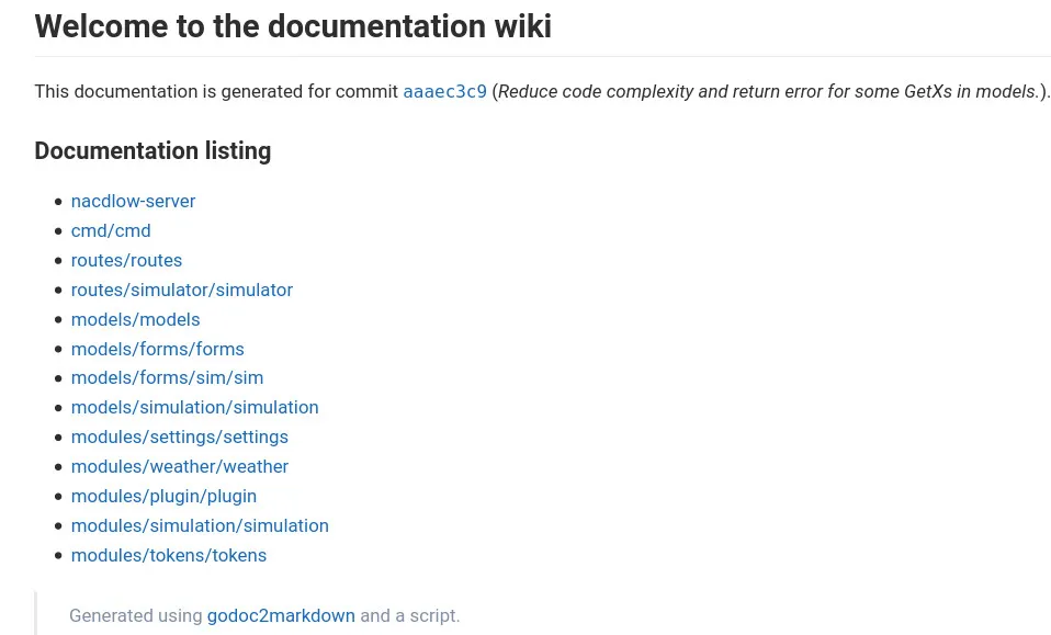 A screenshot of the generated documentation