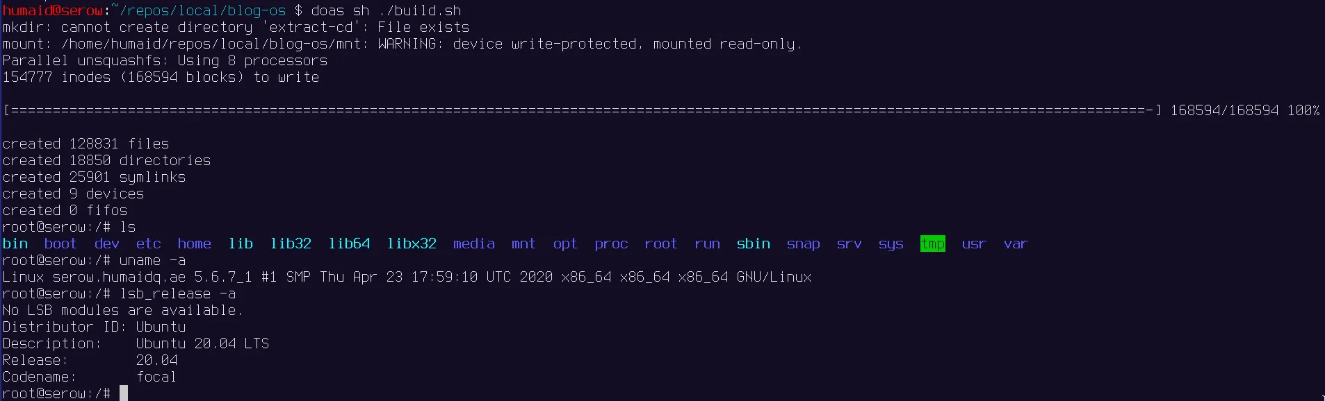 Screenshot of the output of the shell script, showing Ubuntu as the output of
lsb_release