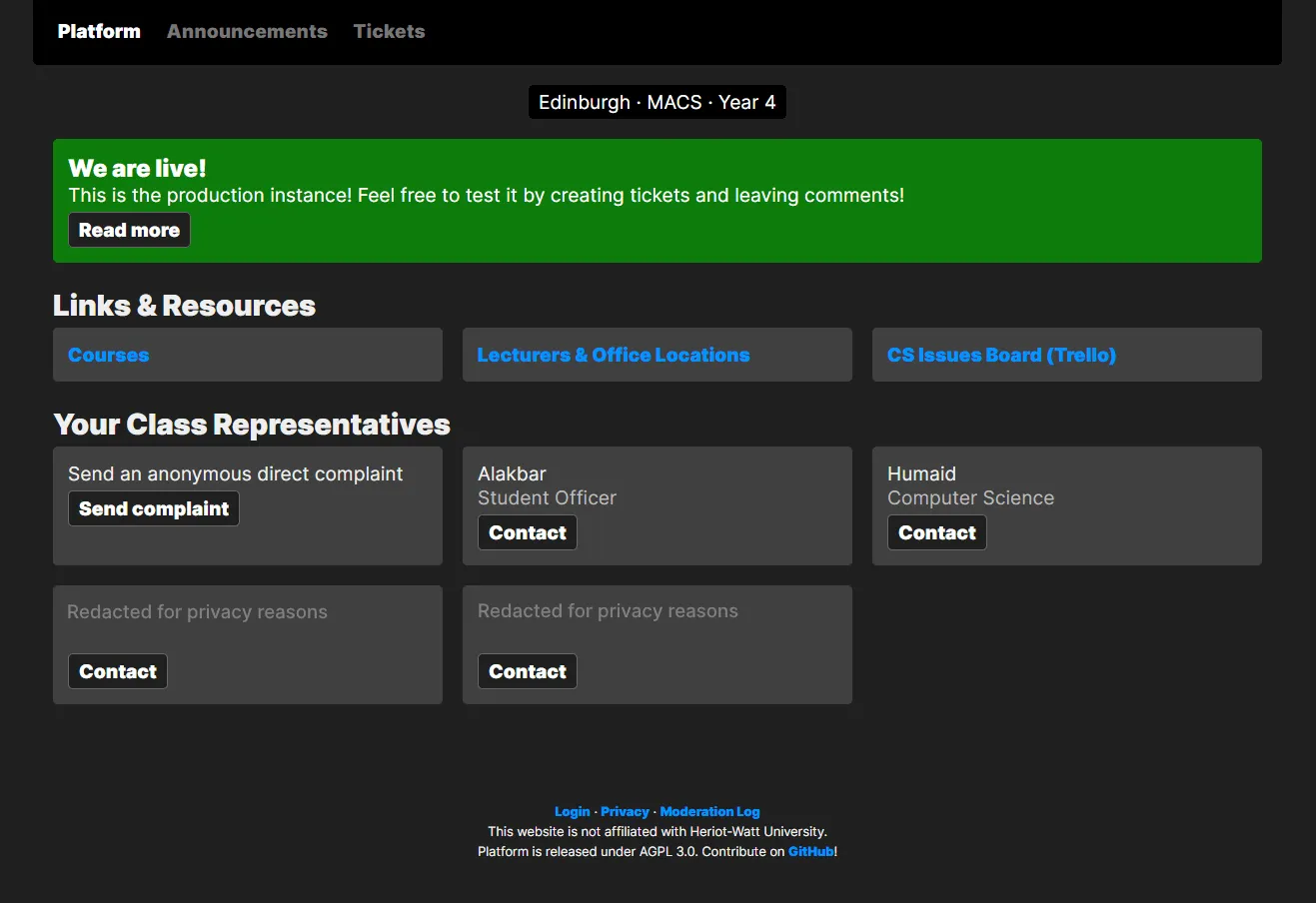 A screenshot of the platform in dark theme