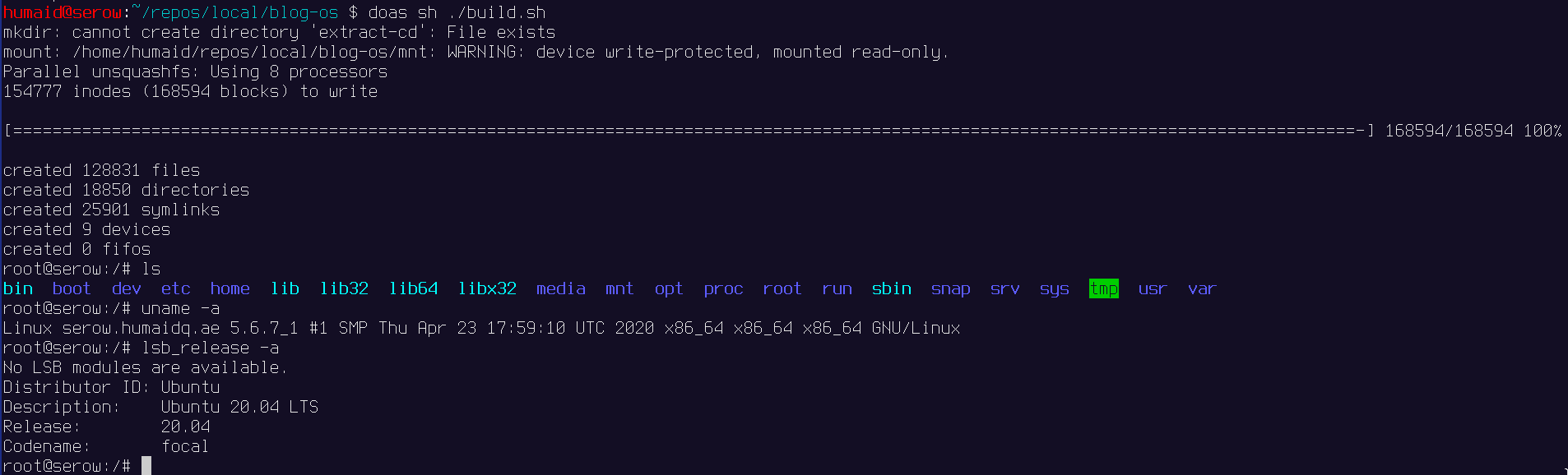 Screenshot of the output of the shell script, showing Ubuntu as the output oflsb\_release