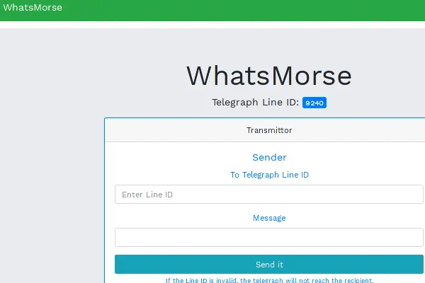 A screenshot of WhatsMorse page, showing a telegraph line ID and part of the transmittor form